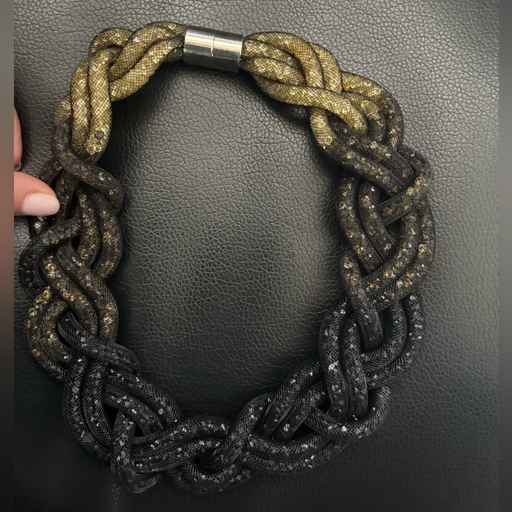 Elegant Black and Gold Braided Necklace statement piece chunky necklace